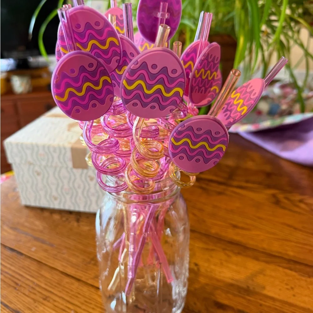 Pink Easter Spiral Party Straws - Festive Drink Stirrers Box is damaged see pic